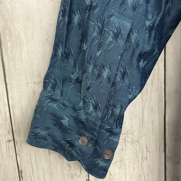 Exchange Unlimited Vintage Blue Print Long Sleeve Light Button Down Shirt Large - Picture 5 of 9